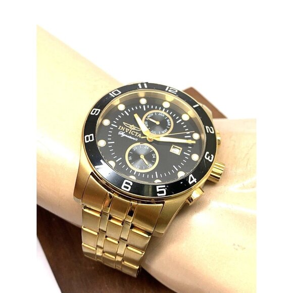 Invicta Mens Watch 7473 Signature II Quartz Black Dial Gold Stainless Steel 45mm - Picture 5 of 14